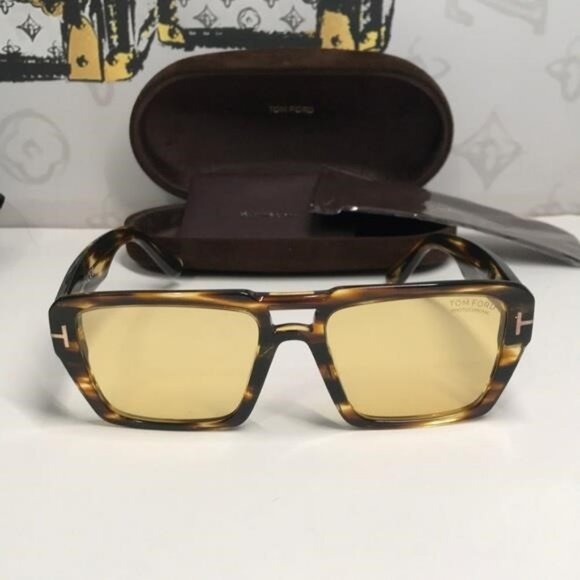 New Authentic Tom Ford TF1153 52E “Redford” Sunglasses – Dark Havana with Yellow main image 6